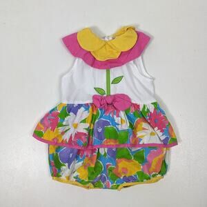 Vintage Bubble Romper Girls Size 18m Floral Tulip Outfit